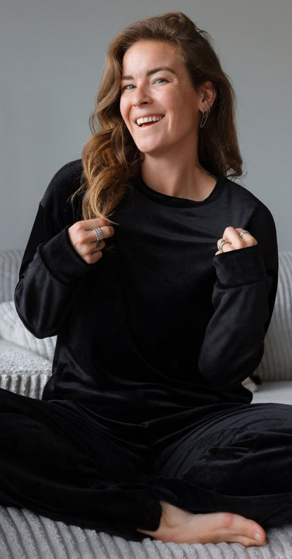 Huispak zwart velvet broek met top