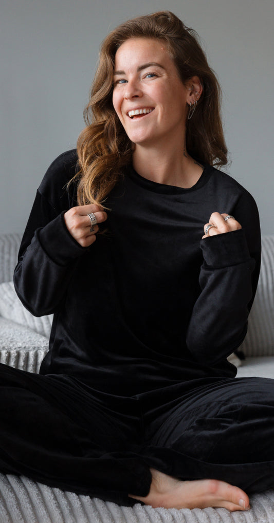 Huispak zwart velvet broek met top