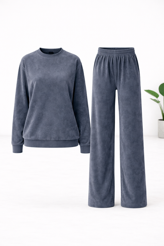 Huispak grijs velvet broek met top