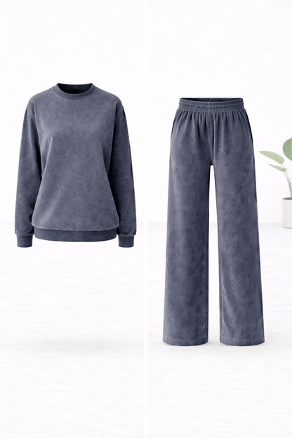 Huispak grijs velvet broek met top