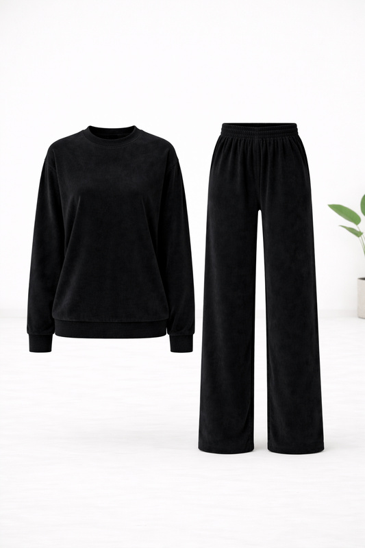 Huispak zwart velvet broek met top